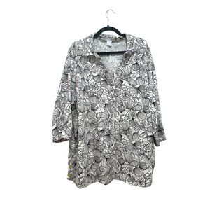 Martha Stewart Seashell Print Linen Blend Button Down top 3x